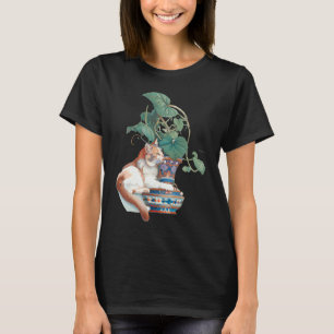 Art Nouveau Cat Sitting Next to Potted Plant T-Shirt