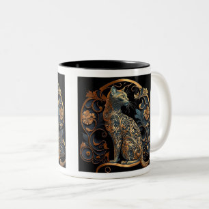 Art Nouveau Cat Two-Tone Mug, 11 oz Coffee Mug
