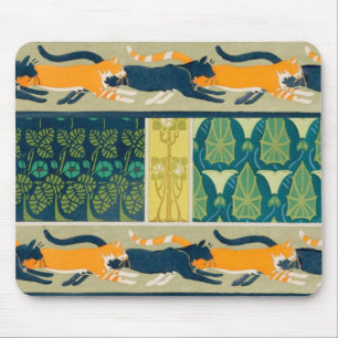 Art Nouveau Cats and Flowers Mouse Pad