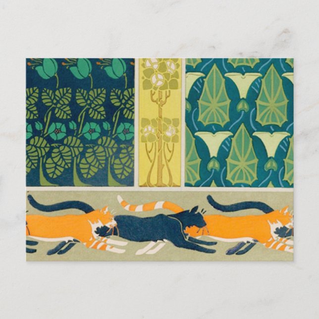 Art Nouveau Cats and Flowers Postcard (Front)