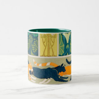 Art Nouveau Cats and Flowers Two-Tone Coffee Mug