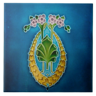 Art Nouveau ceramic fireplace wall tile blue