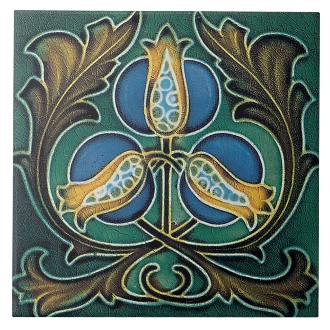 art nouveau ceramic fireplace wall tile mural (Front)