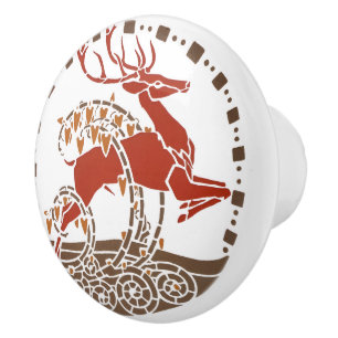 Art Nouveau Ceramic Knob: Stag & Floral Design Ceramic Knob