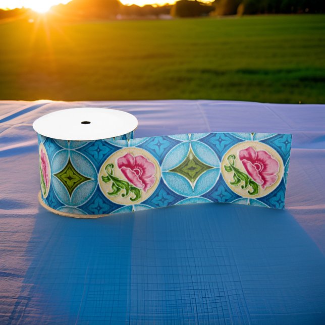 Art Nouveau Ceramic Majolica Peranakan Floral Cake Satin Ribbon (Art Nouveau Ceramic Majolica Peranakan Floral Cake Satin Ribbon Sunset)