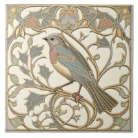 Art Nouveau Ceramic Tile with Mosaic Bird Design