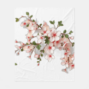 Art Nouveau Cherry Blossoms with Ivy Fleece Blanket