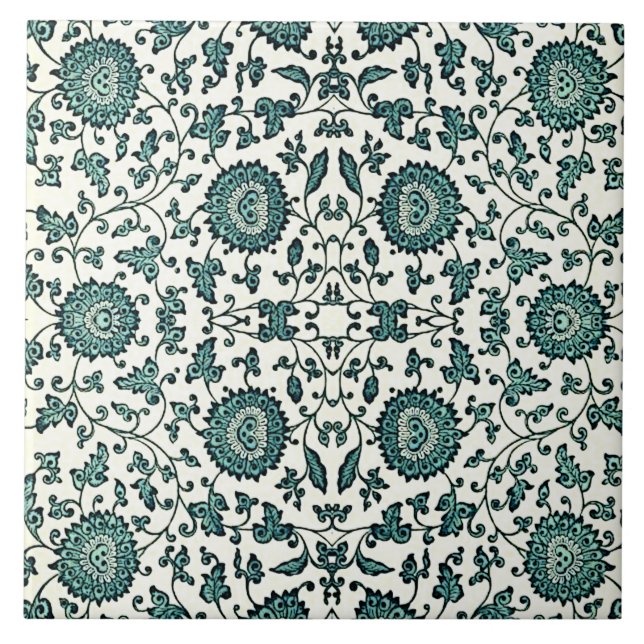 Art Nouveau Chinese Floral Pattern Reproduction  Tile (Front)