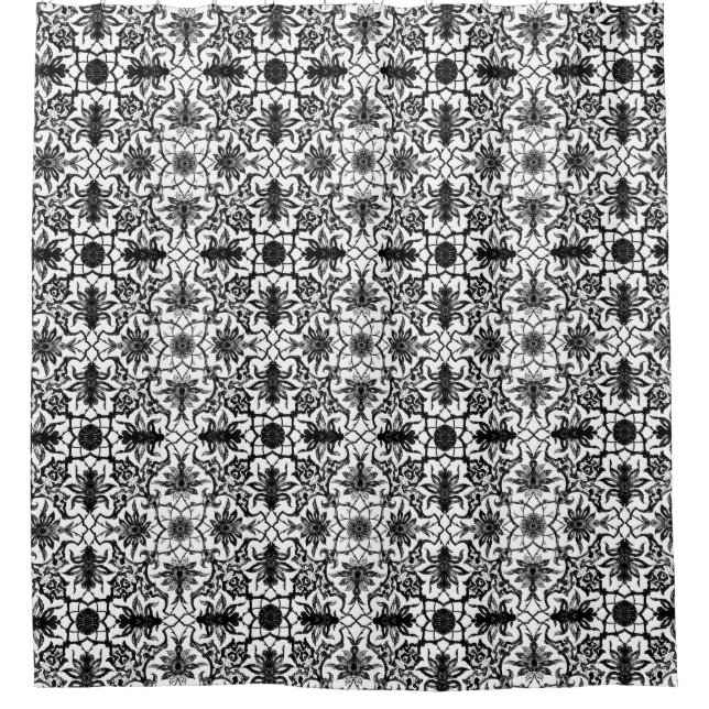 Art Nouveau Chinese Pattern, Black and White Shower Curtain (Front)