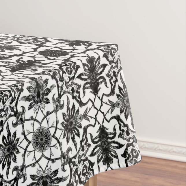 Art Nouveau Chinese Pattern - Black and White Tablecloth (In Situ)