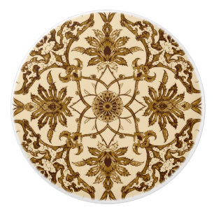 Art Nouveau Chinese Pattern - Brown and Beige Ceramic Knob