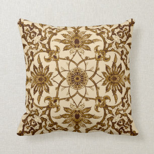 Art Nouveau Chinese Pattern - Brown and Beige Cushion