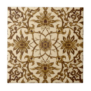 Art Nouveau Chinese Pattern - Brown and Beige Tile