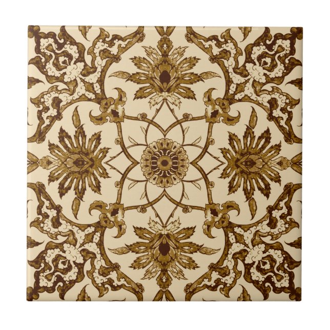 Art Nouveau Chinese Pattern - Brown and Beige Tile (Front)