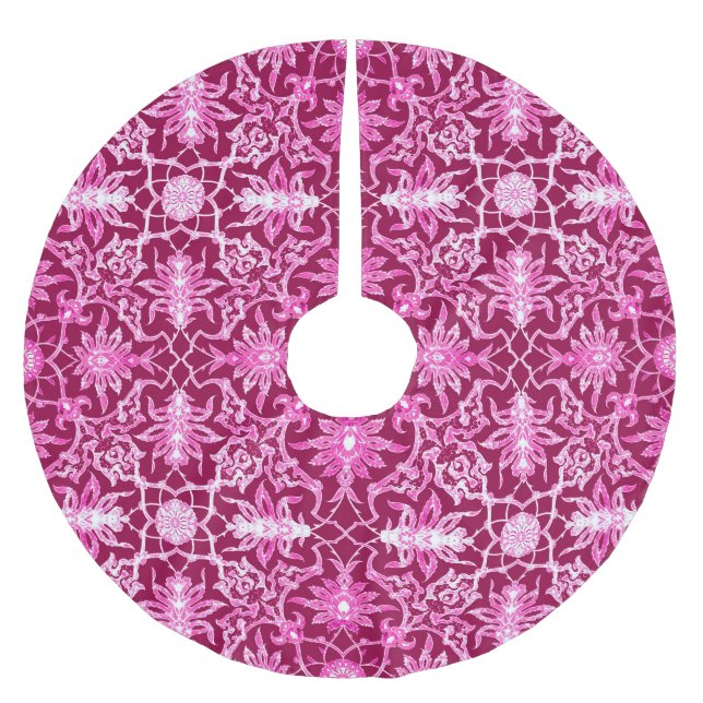 Art Nouveau Chinese Pattern - Burgundy Wine Brushed Polyester Tree Skirt (Front)