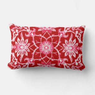 Art Nouveau Chinese Pattern - Deep Red Lumbar Cushion