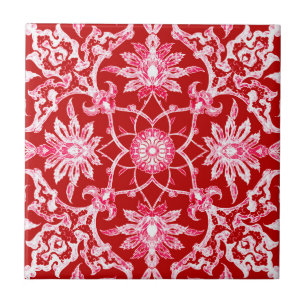 Art Nouveau Chinese Pattern - Deep Red Tile