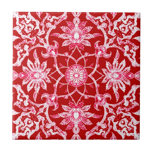Art Nouveau Chinese Pattern - Deep Red Tile (Front)