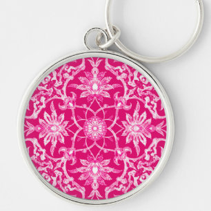 Art Nouveau Chinese Pattern - Fuschia Pink Key Ring