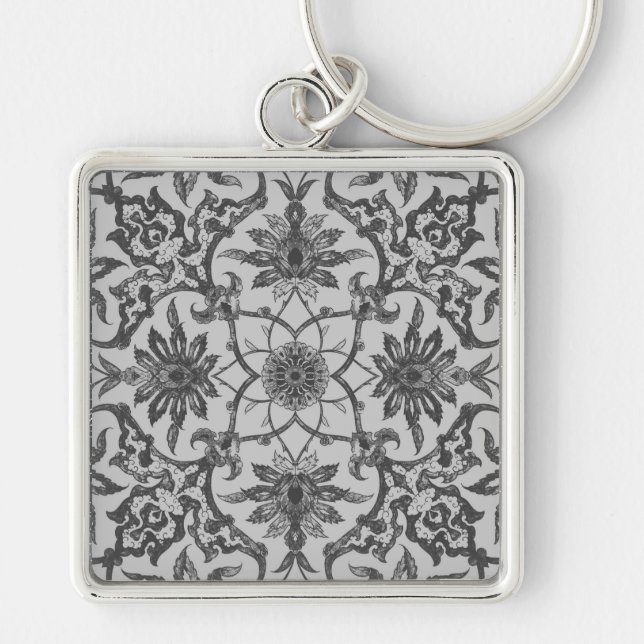 Art Nouveau Chinese Pattern - Silver Grey Key Ring (Front)