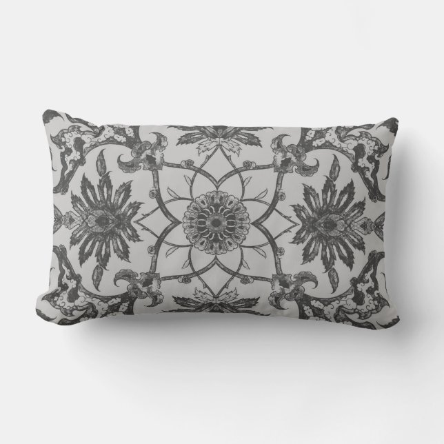 Art Nouveau Chinese Pattern - Silver Grey Lumbar Cushion (Front)