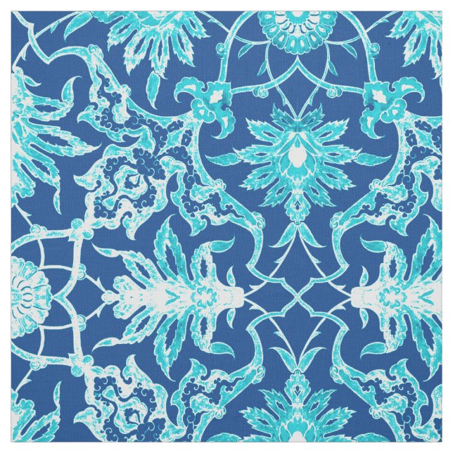 Art Nouveau Chinese Pattern - Turquoise and Blue Fabric (Swatch)