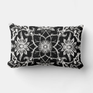 Art Nouveau Chinese Pattern - White on Black Lumbar Cushion