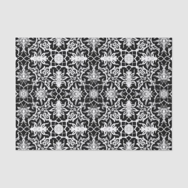 Art Nouveau Chinese Pattern - White on Black Tissue Paper (Front)