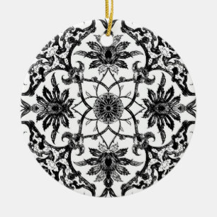 Art Nouveau Chinese Tile - Black and White Ceramic Tree Decoration