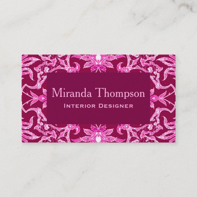 Art Nouveau Chinese Tile - Burgundy and Pink  Busi Business Card (Front)