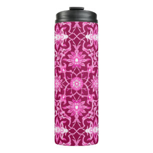 Art Nouveau Chinese Tile, Burgundy and Pink  Thermal Tumbler
