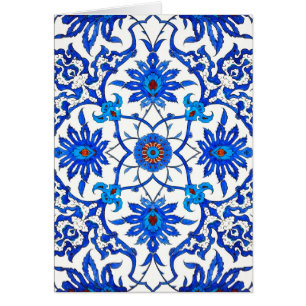 Art Nouveau Chinese Tile - Cobalt Blue & White