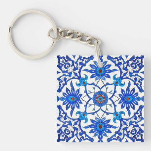 Art Nouveau Chinese Tile - Cobalt Blue & White Key Ring