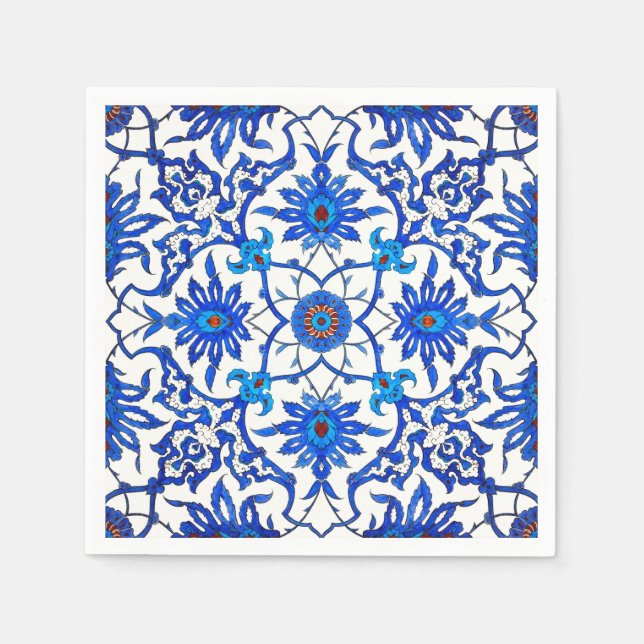 Art Nouveau Chinese Tile - Cobalt Blue & White Napkin (Front)