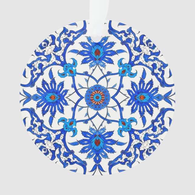 Art Nouveau Chinese Tile - Cobalt Blue & White Ornament (Front)