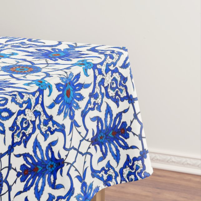 Art Nouveau Chinese Tile - Cobalt Blue & White Tablecloth (In Situ)