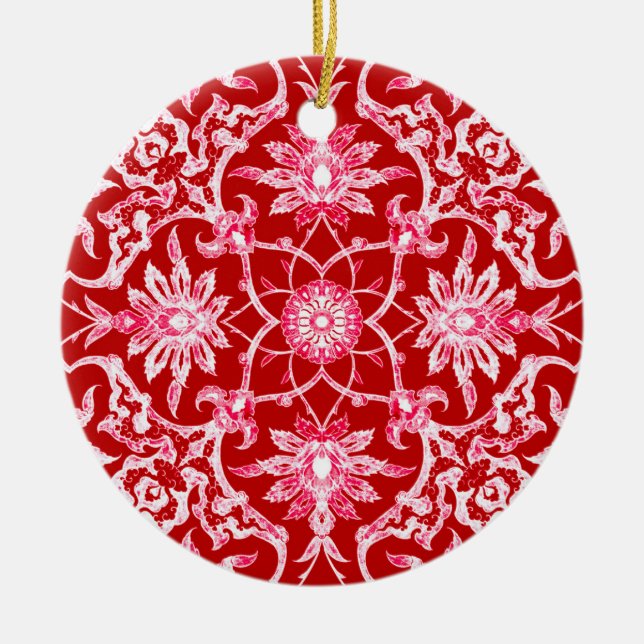 Art Nouveau Chinese Tile - Deep Red Ceramic Tree Decoration (Front)