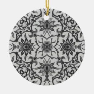 Art Nouveau Chinese Tile - Silver Grey Ceramic Tree Decoration