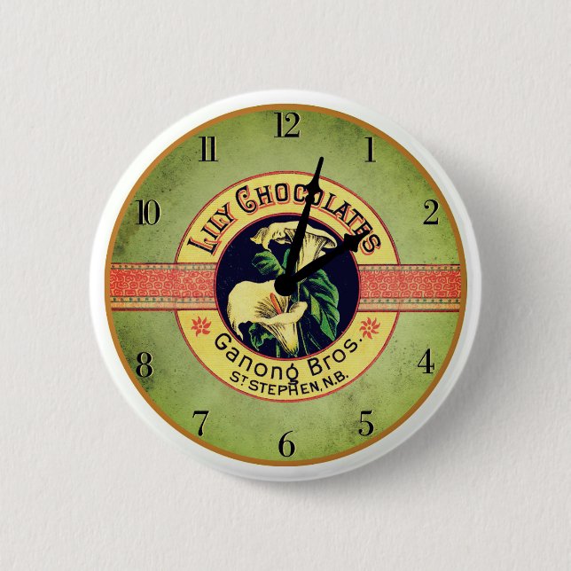 Art nouveau chocolate advertisemant clock 6 cm round badge (Front)