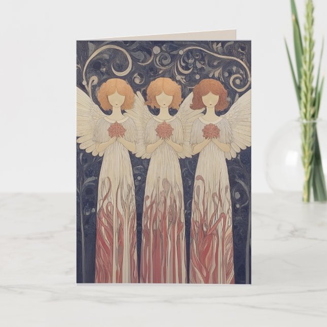 Art Nouveau Christmas Angels Greeting Card (Front)