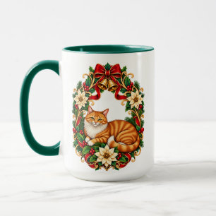 Art Nouveau Christmas Ginger Tabby Cat Mug