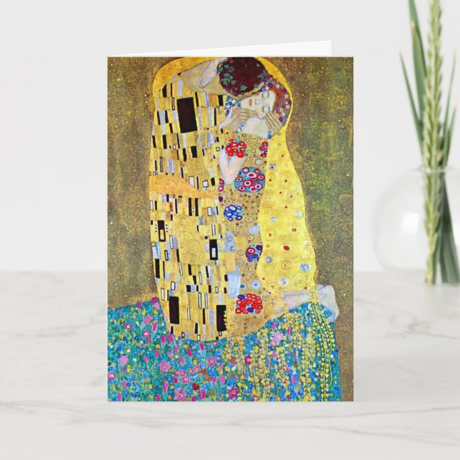 Art Nouveau Christmas, The Kiss by Gustav Klimt Holiday Card (Front)