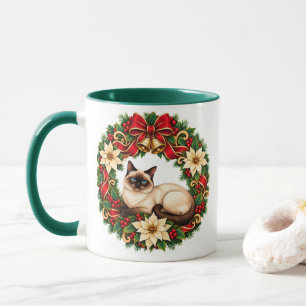 Art Nouveau Christmas Wreath with Siamese Cat Mug