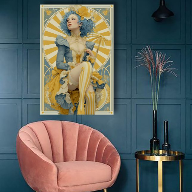 Art Nouveau Circus Poster in Blue and Yellow (Creator Uploaded)