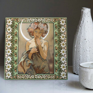 Art Nouveau Clair de Lune Mucha Edelweiss Flowers Tile
