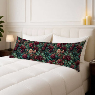 Art Nouveau Climbing Rose Teal Body Pillow