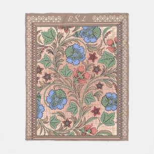 Art Nouveau Coastal Flowers and Lace - Monogrammed Fleece Blanket