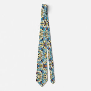 Art Nouveau Colorful Dragonfly Faux Stained Glass  Tie