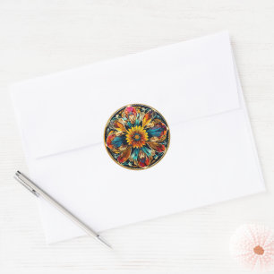 Art Nouveau Colourful Floral Classic Round Sticker