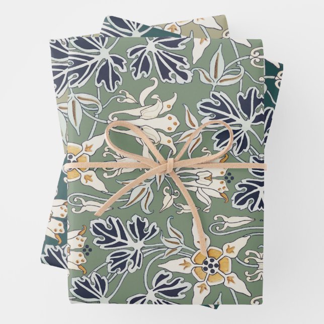art nouveau columbine flower pattern. wrapping paper sheet (In situ)